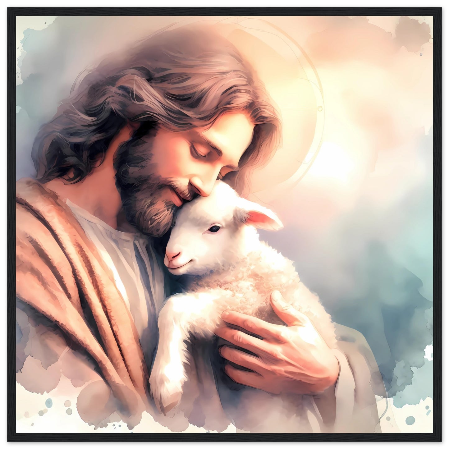 Jesus Cherish his Lamb Watercolor Framed Poster