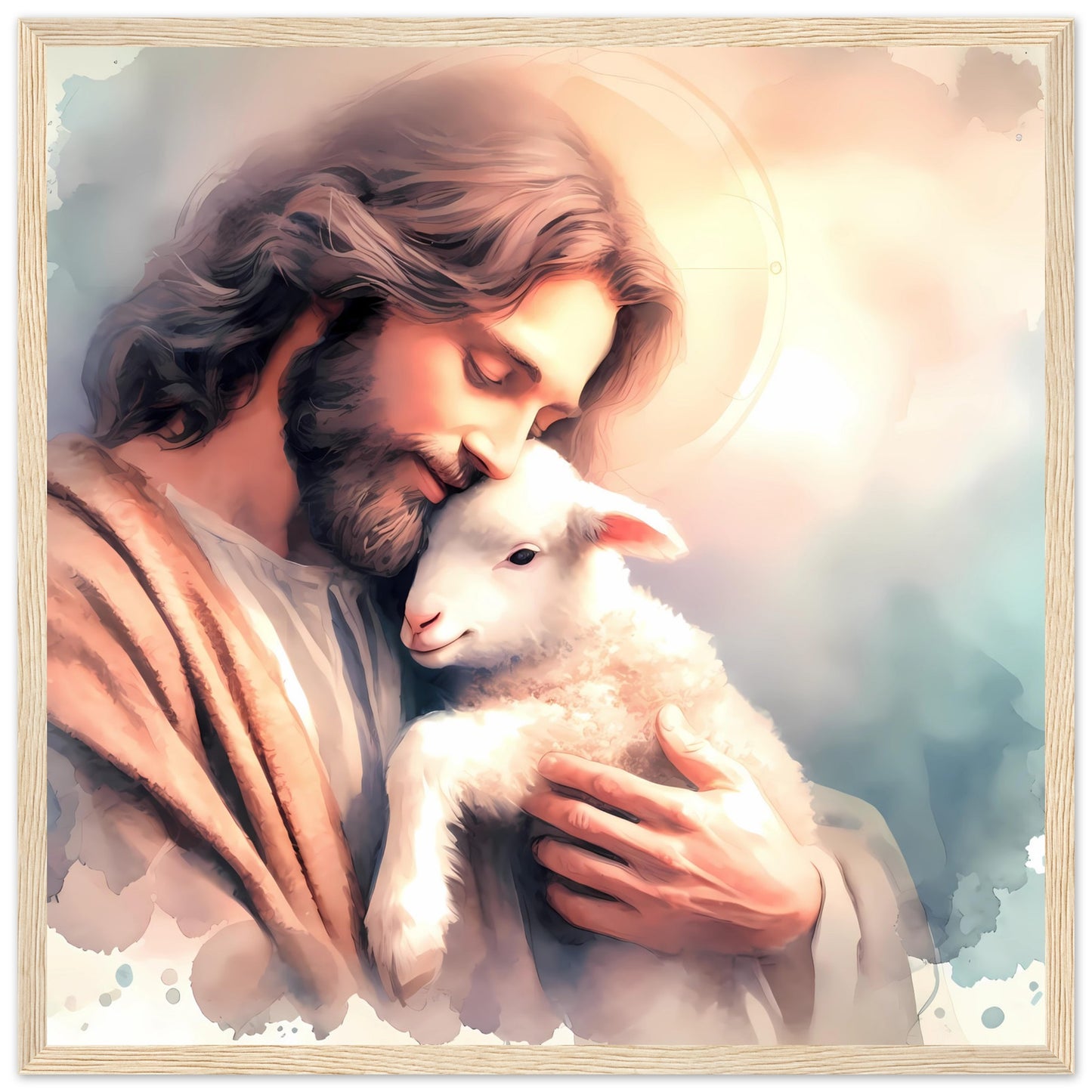 Jesus Cherish his Lamb Watercolor Framed Poster