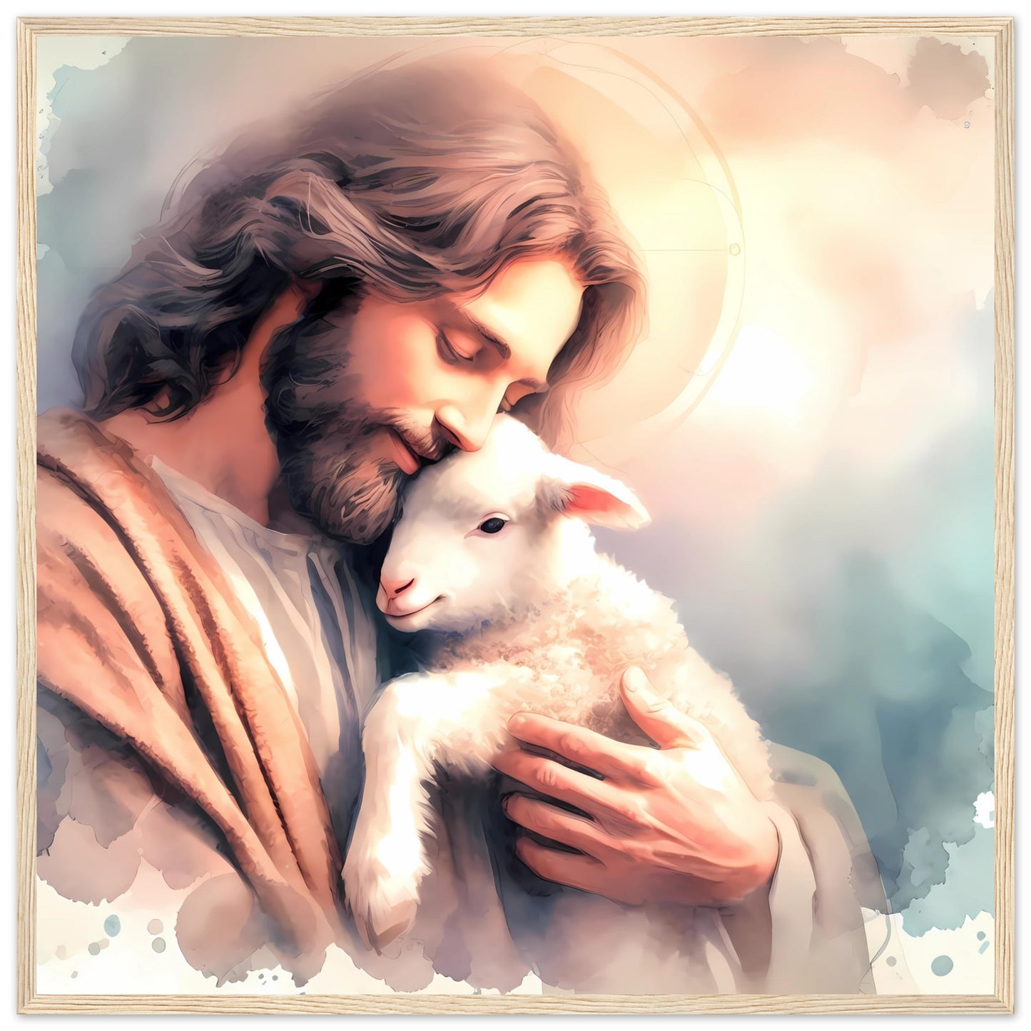 Jesus Cherish his Lamb Watercolor Framed Poster