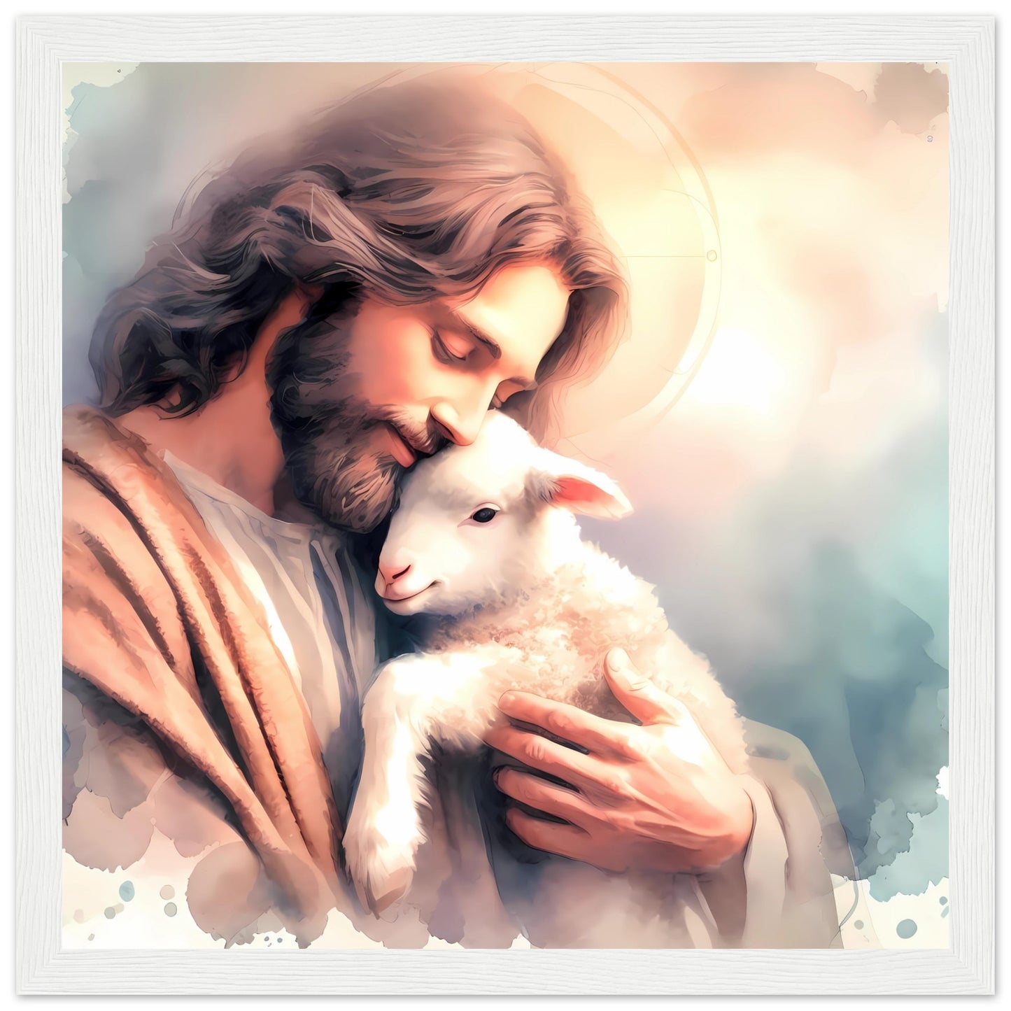 Jesus Cherish his Lamb Watercolor Framed Poster