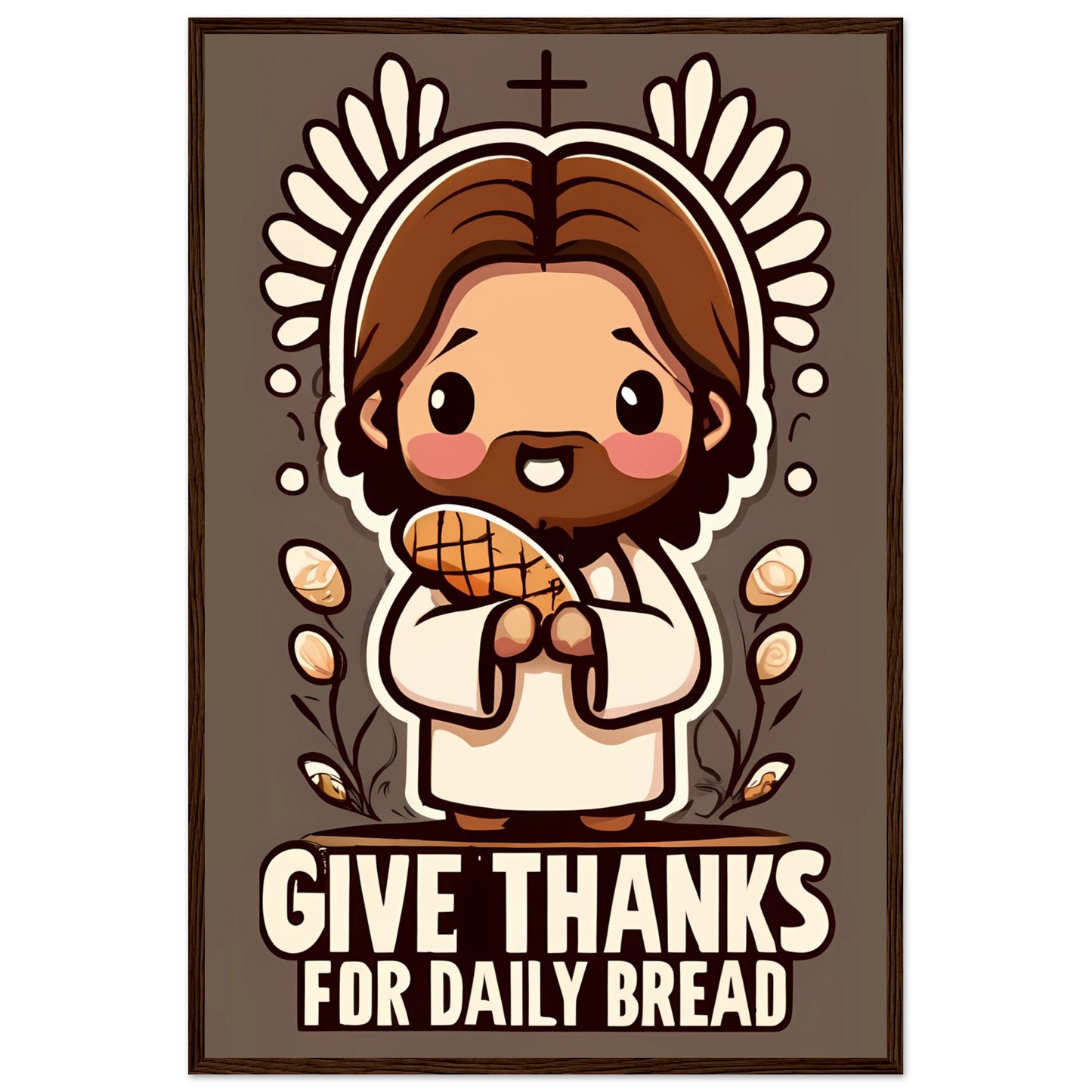Cartoon Jesus Give Thanks for Daily Bread Framed Poster