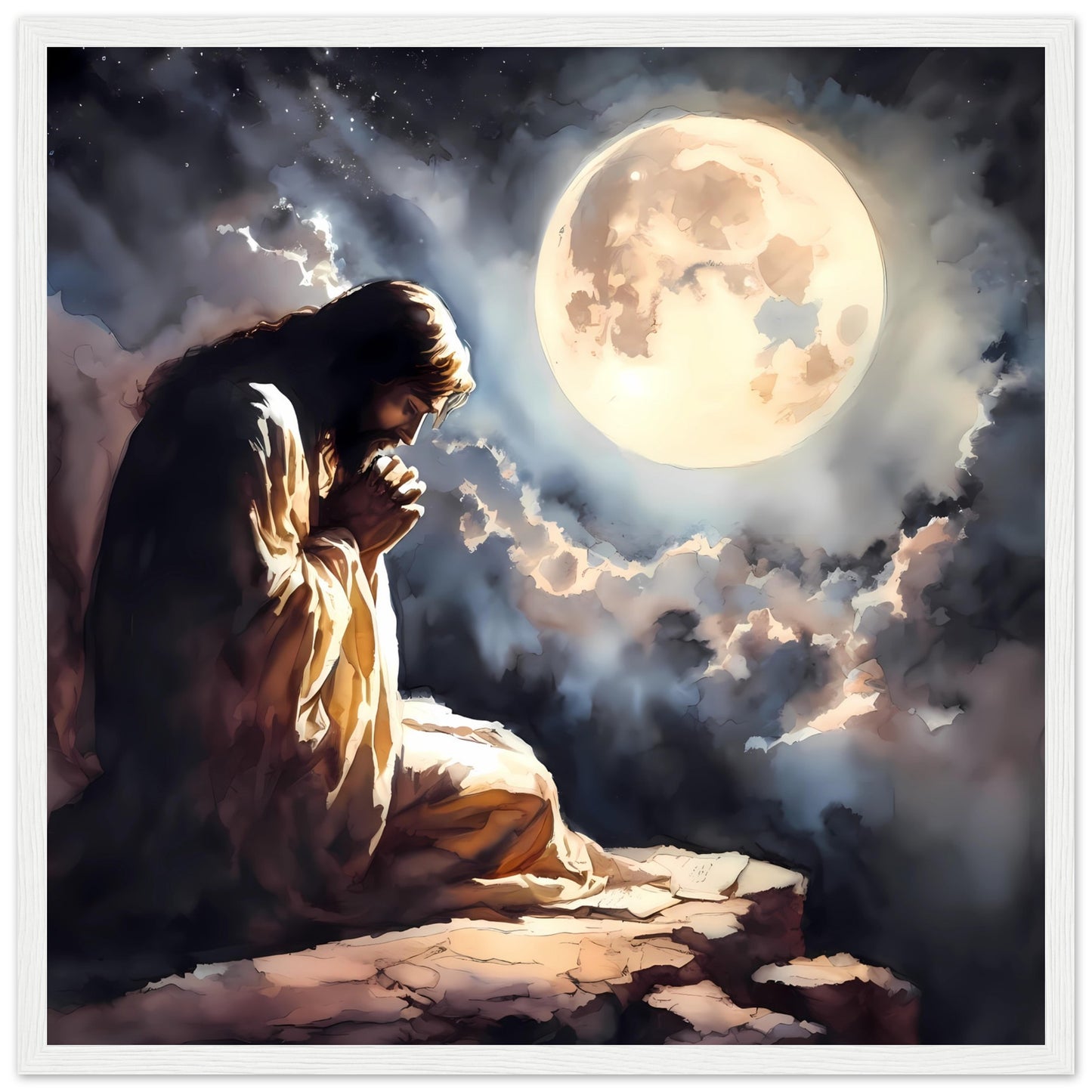 Jesus Praying under the Moon Framed Print