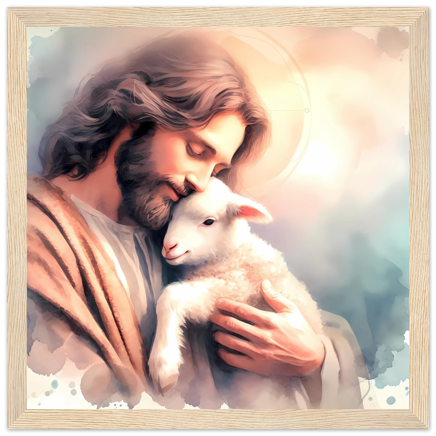 Jesus Cherish his Lamb Watercolor Framed Poster
