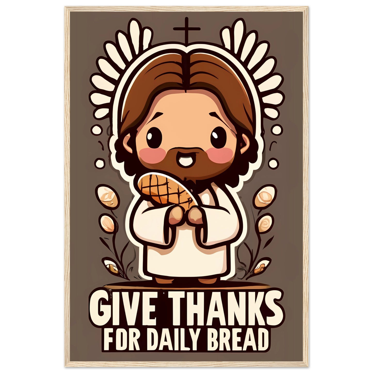 Cartoon Jesus Give Thanks for Daily Bread Framed Poster