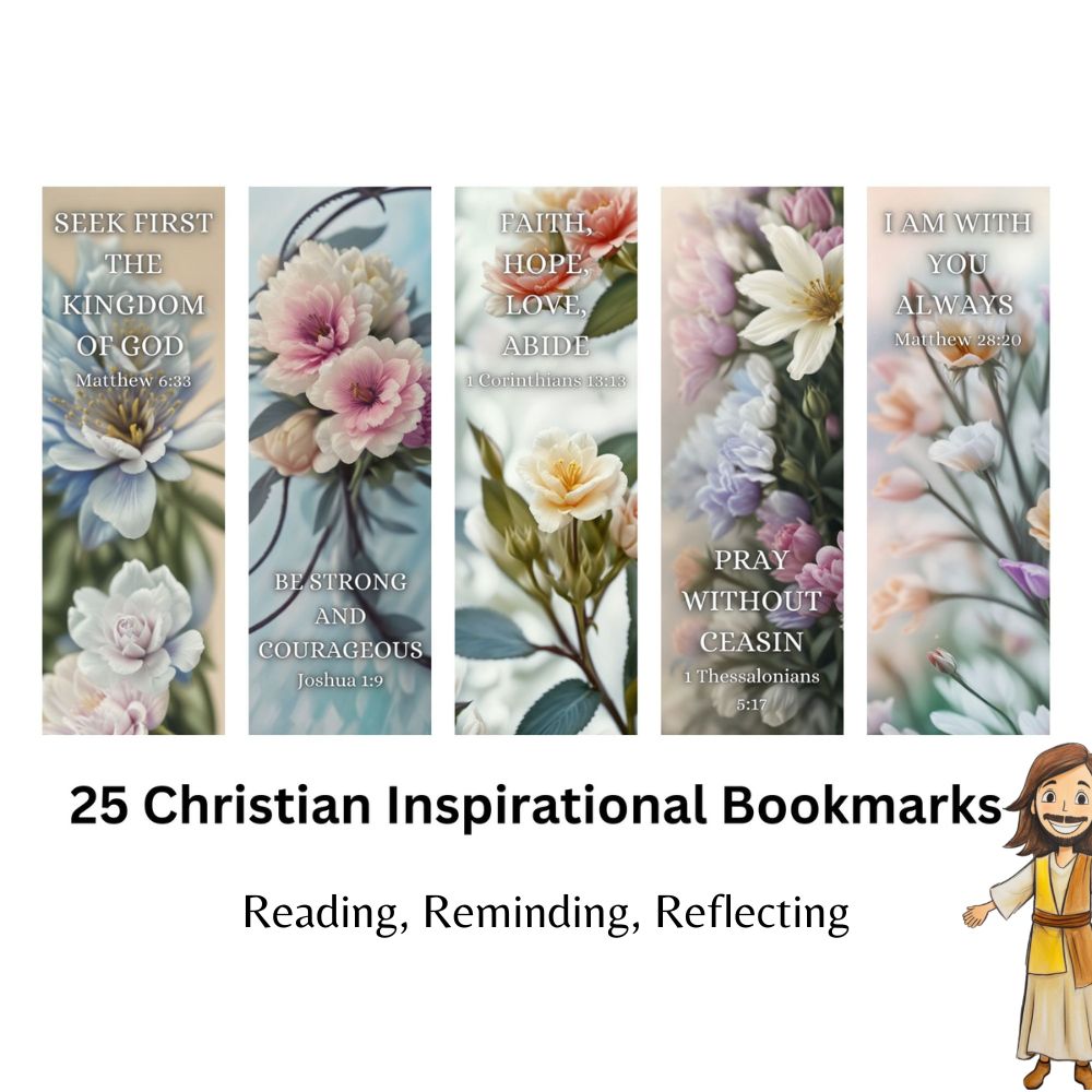 25 Printable Motivational Bookmarks with Bible Verses - Christian Floral Collection