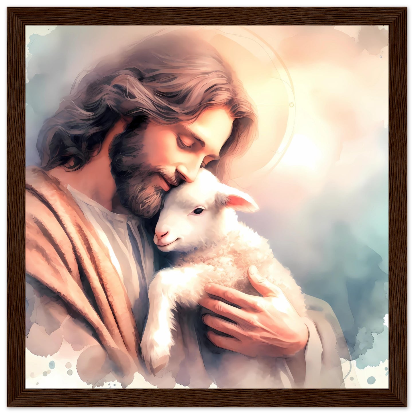Jesus Cherish his Lamb Watercolor Framed Poster