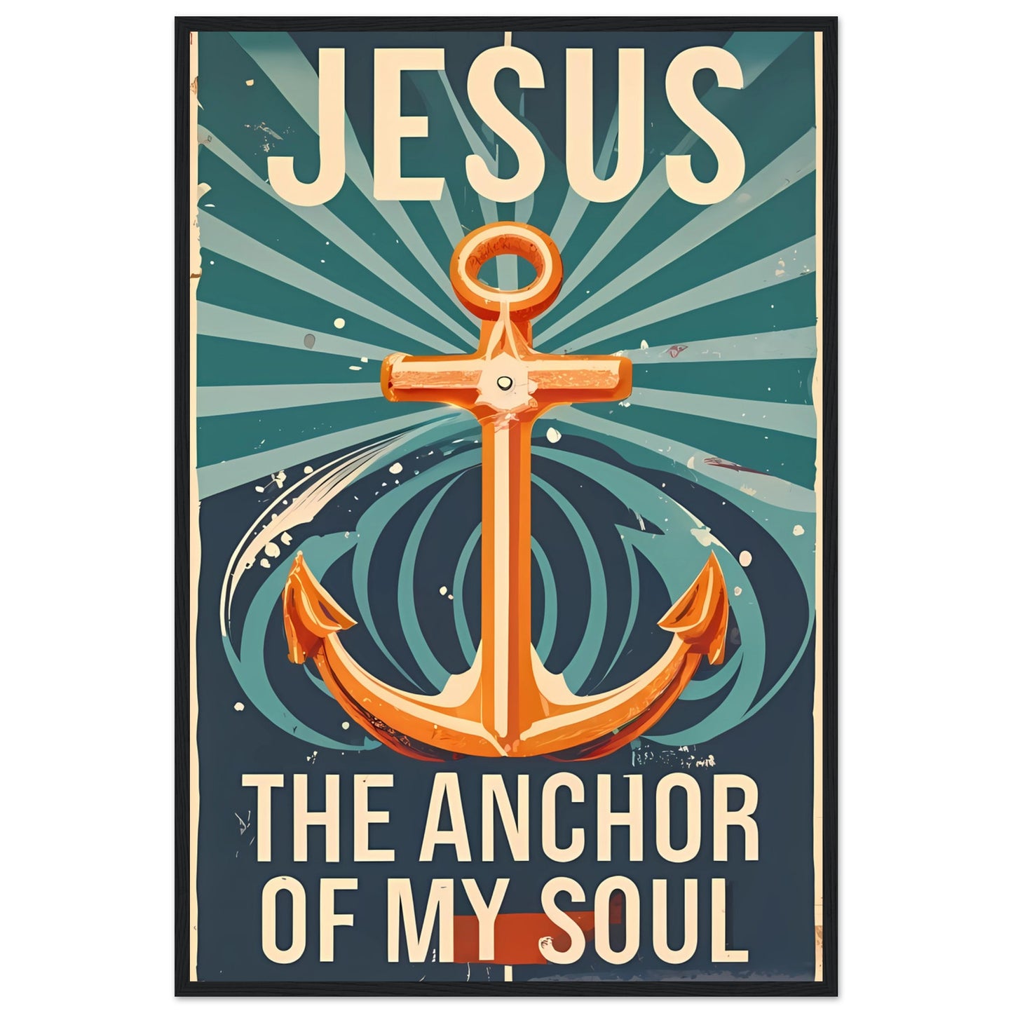 Jesus, the Anchor of My Soul Retro Style Christian Cross Deep Ocean Framed Poster
