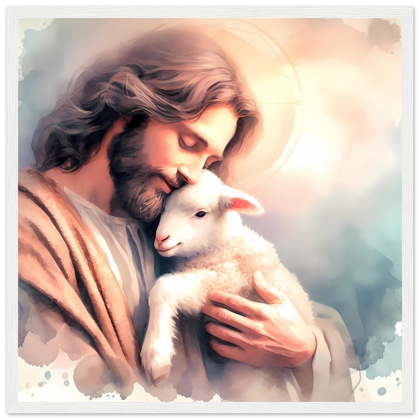 Jesus Cherish his Lamb Watercolor Framed Poster