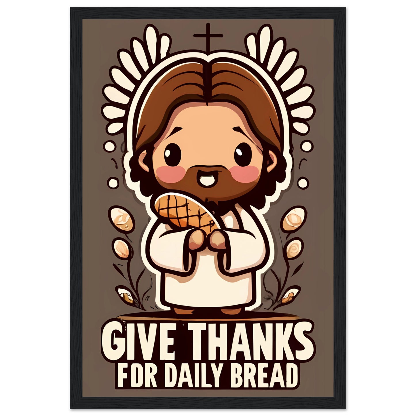 Cartoon Jesus Give Thanks for Daily Bread Framed Poster