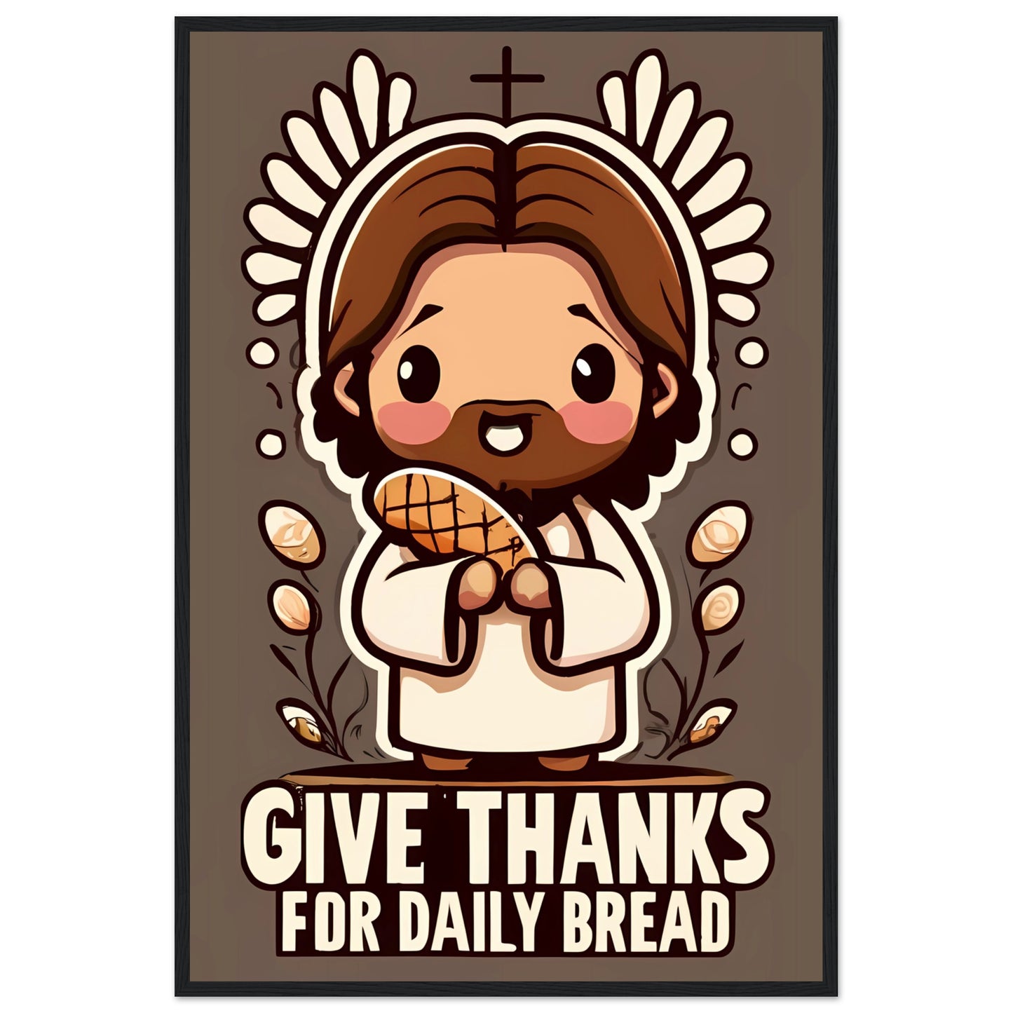 Cartoon Jesus Give Thanks for Daily Bread Framed Poster
