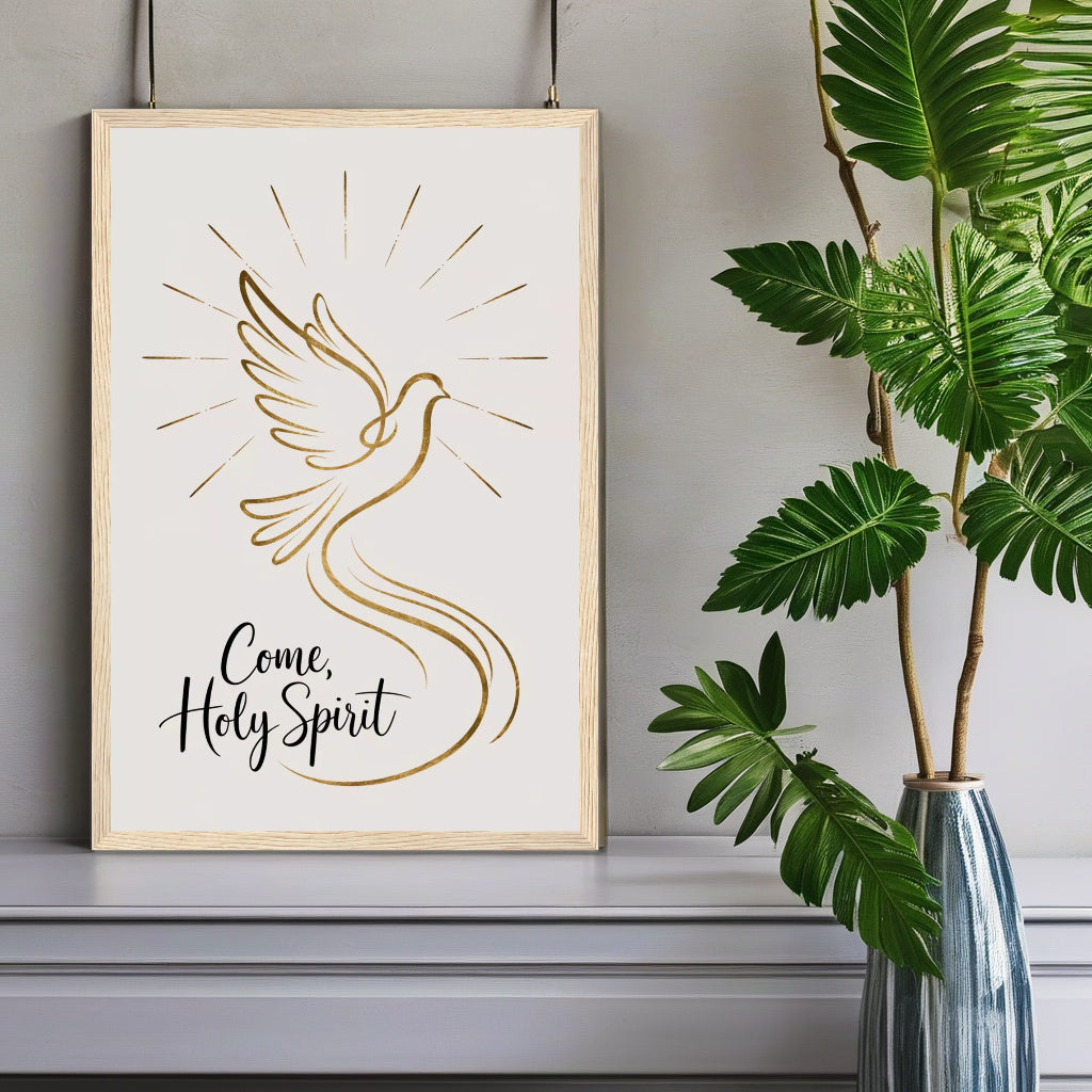 Come Holy Spirit | Gold Foil Dove Christian Wall Art Print