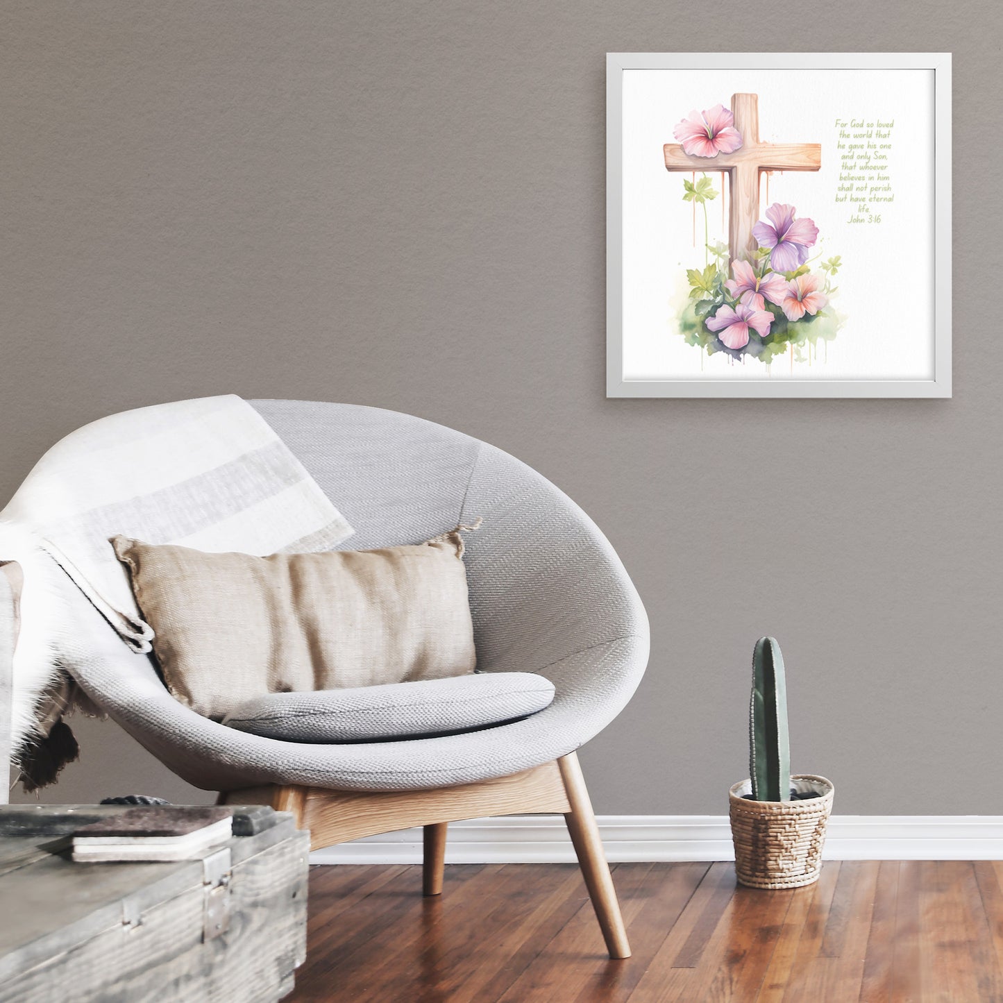 Cross of Redemption - John 3:16 Watercolor Framed Art Print