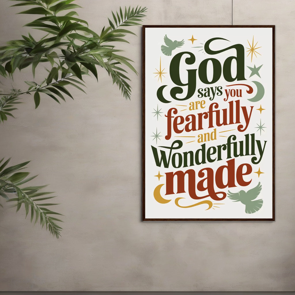 Fearfully & Wonderfully Made | Boho Christian Wall Art Print