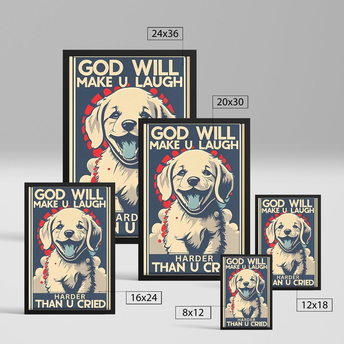 God Will Make You Laugh Harder Than You Cried Retro Style Laughing Puppy Framed Poster