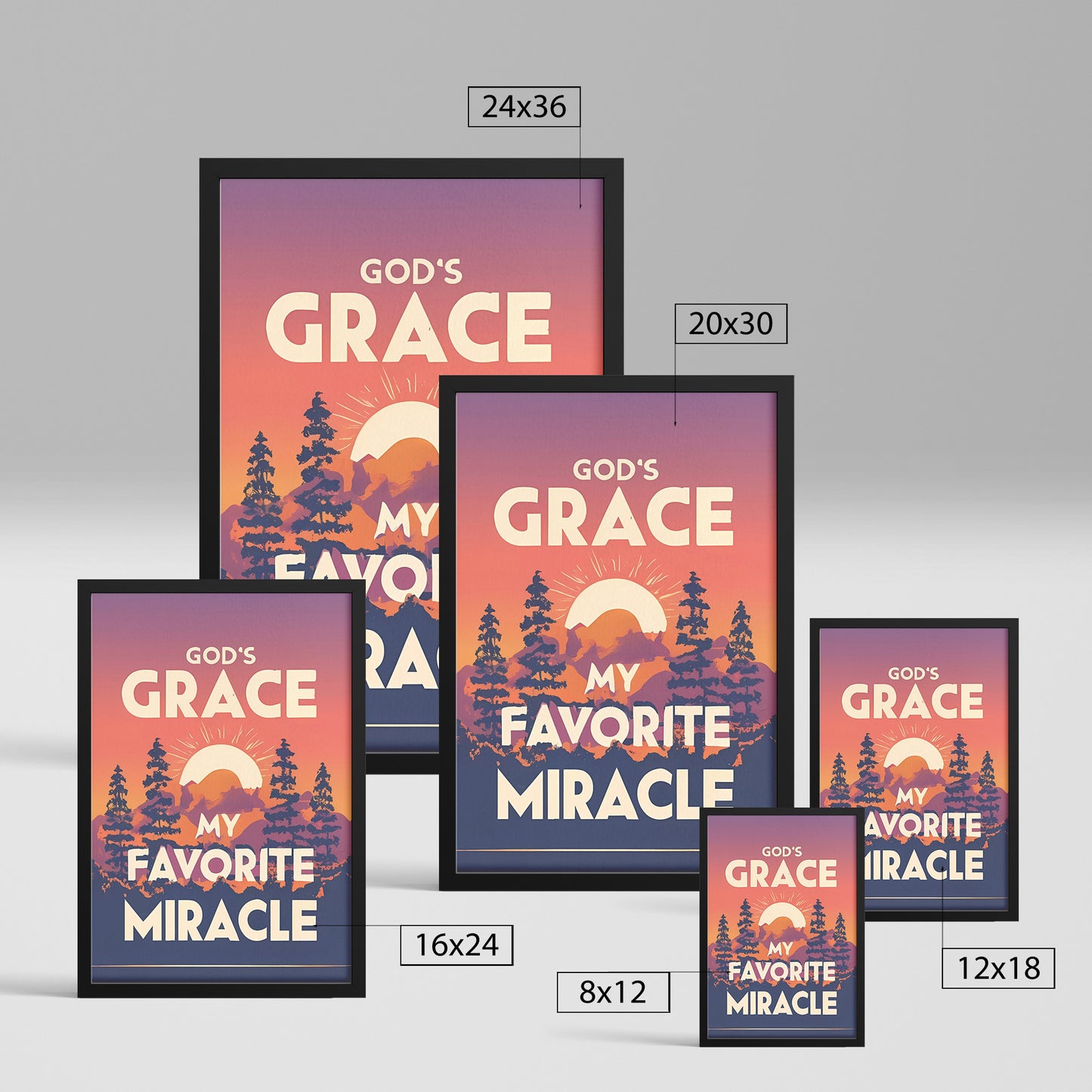 God's Grace, My Favorite Miracle Retro Style Sunset Framed Poster
