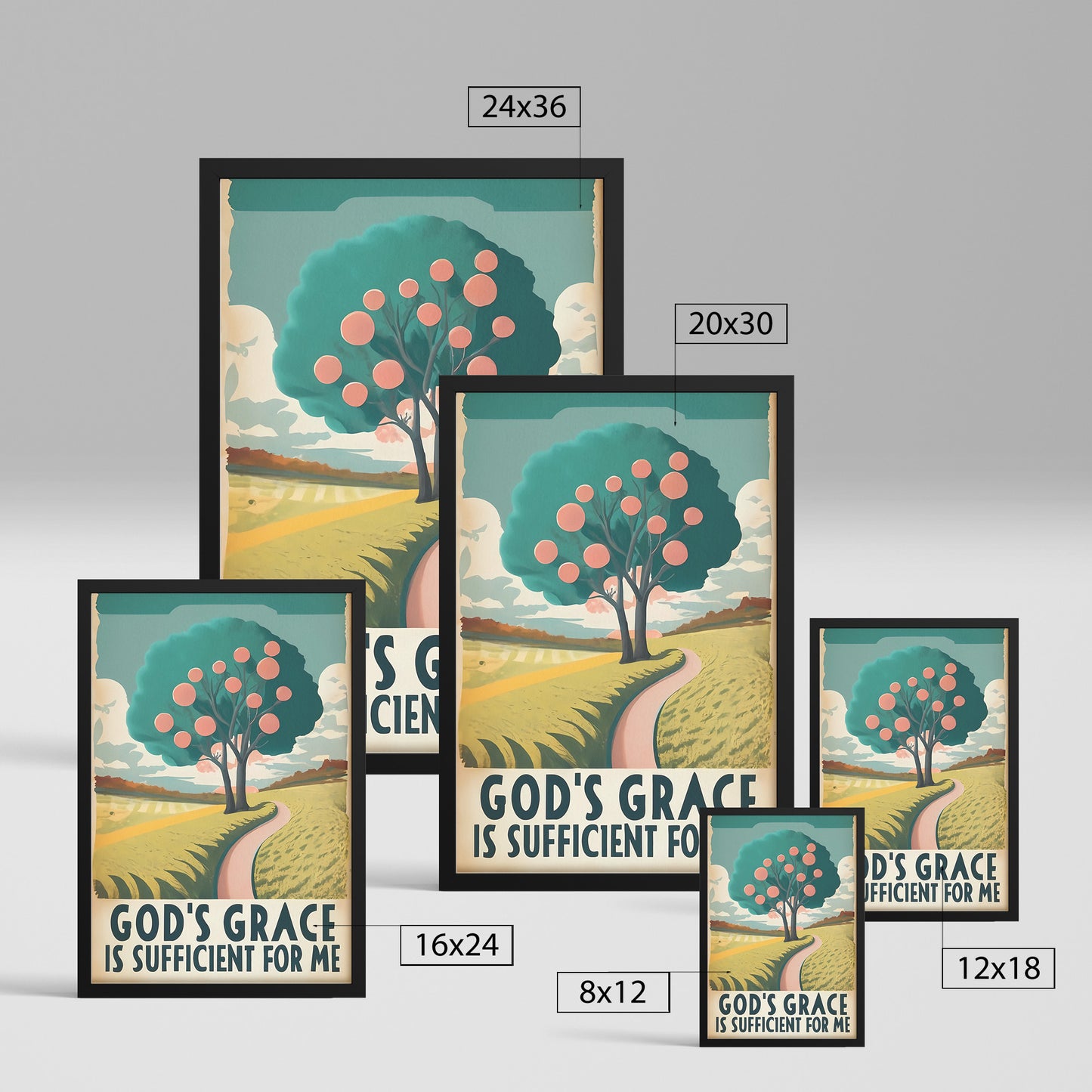 God's Grace is Sufficient for Me Retro Style Framed Print