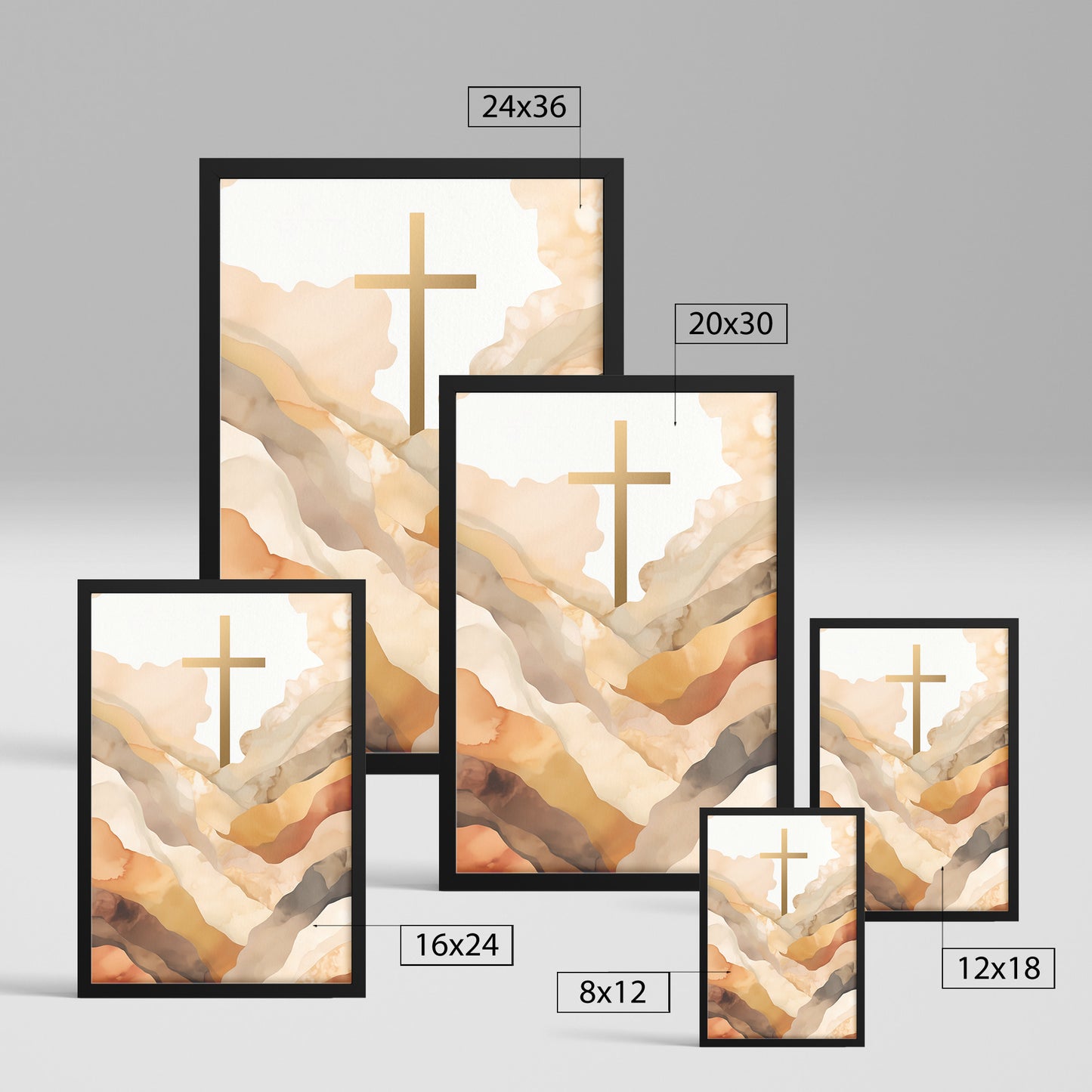 Hillside Serenity: Watercolor Cross Framed Artprint