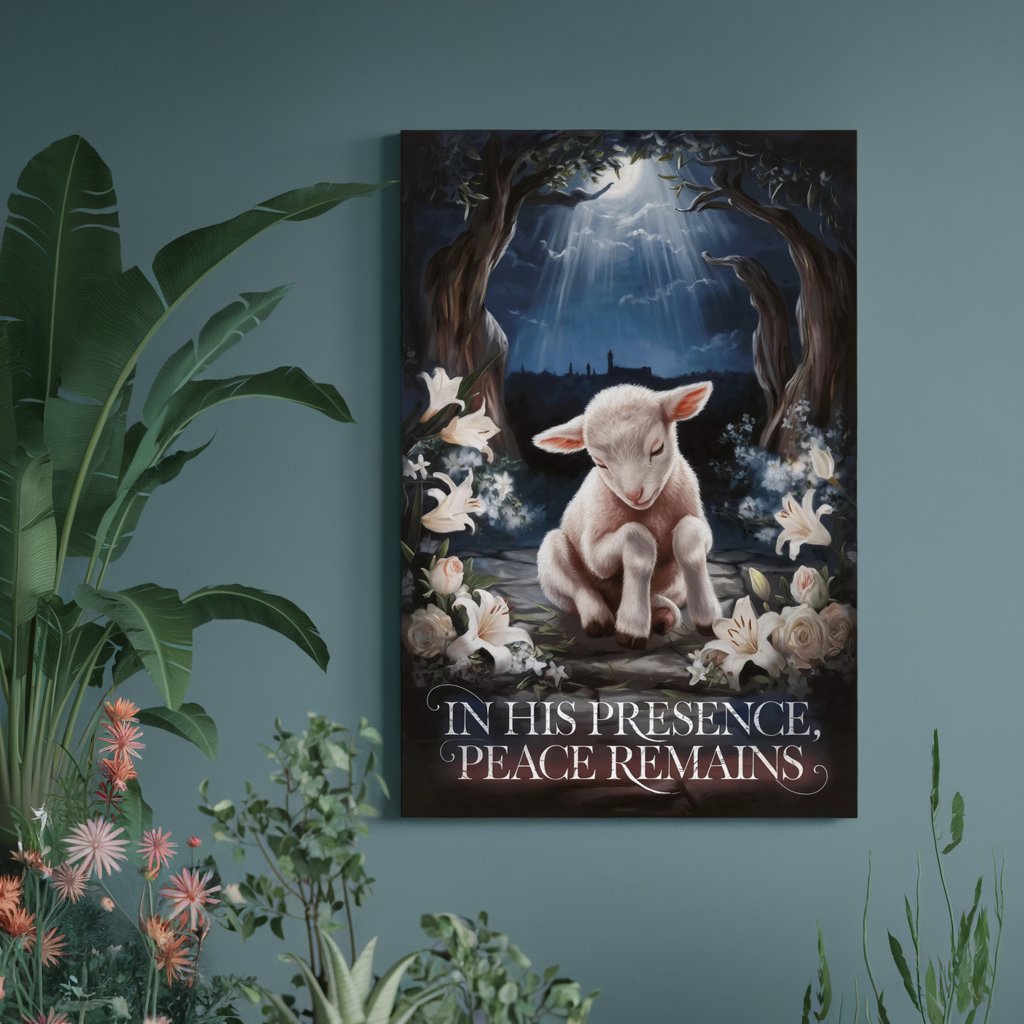 In His Presence | Praying Lamb Christian Peace Canva