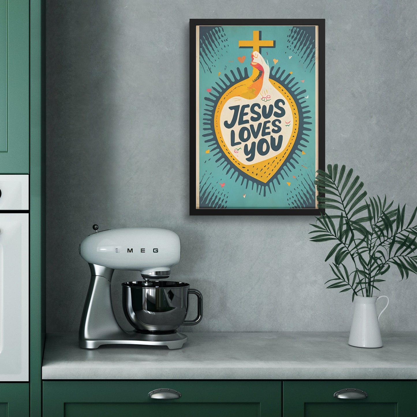Jesus Loves You Retro Style Framed Print