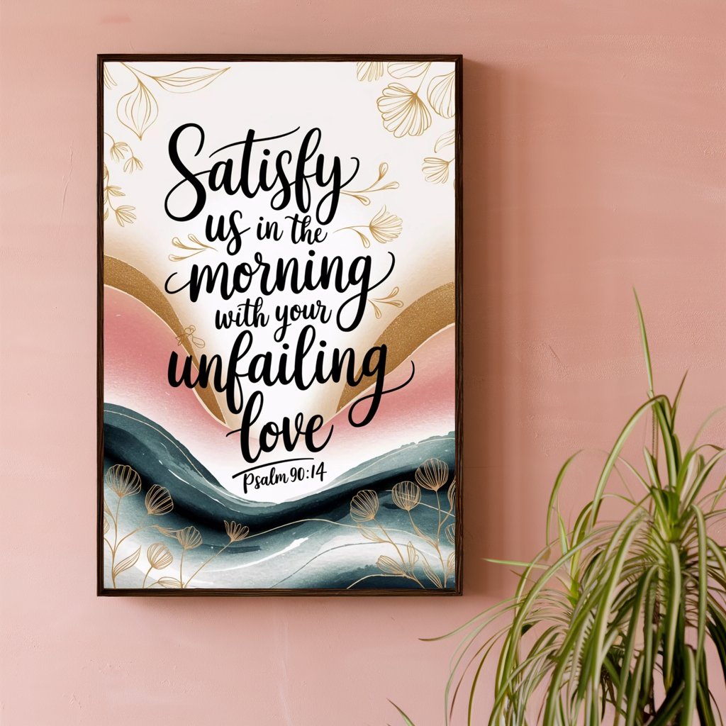 Morning Prayer Wall Art | Psalm 90:14 | Modern Scripture Print
