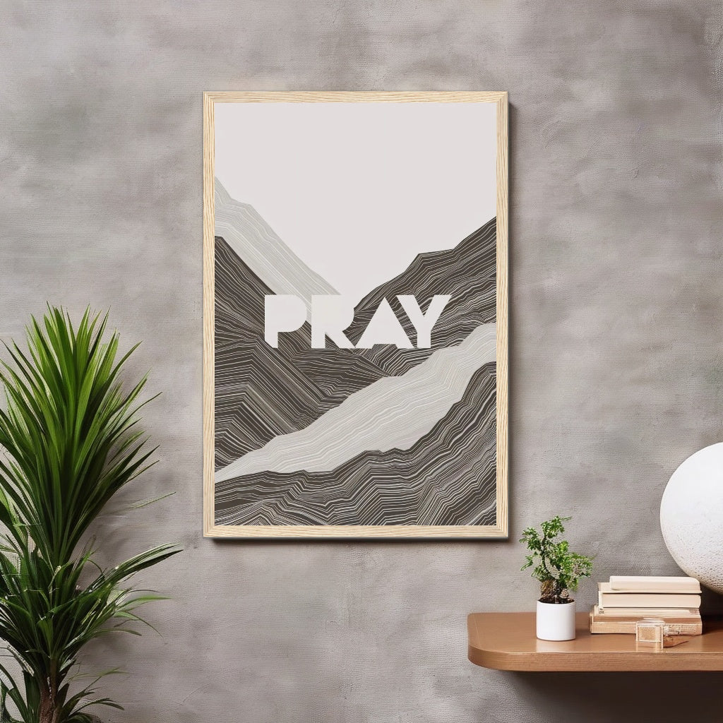 PRAY Mountain Art Print | Minimalist Christian Wall Decor