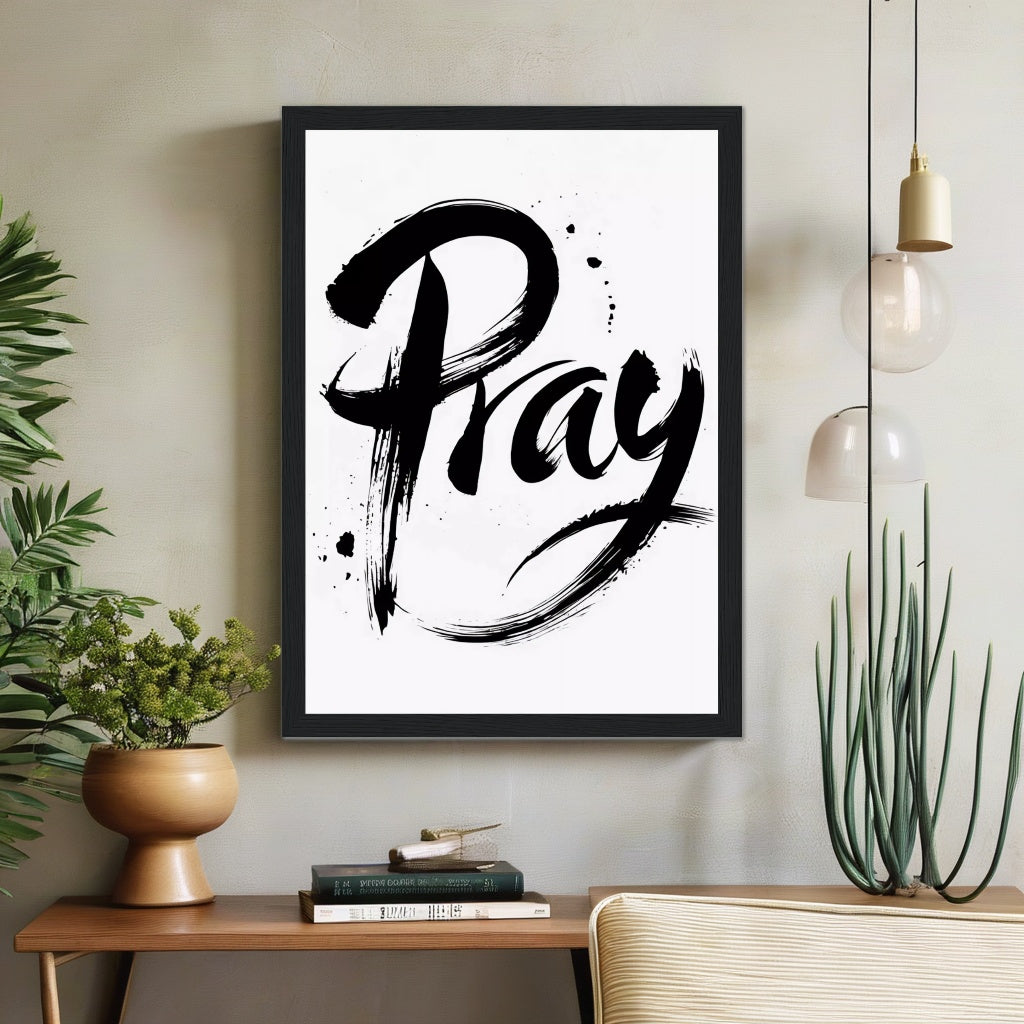 PRAY | Zen Brushstroke Wall Art | Mindful Calligraphy Print