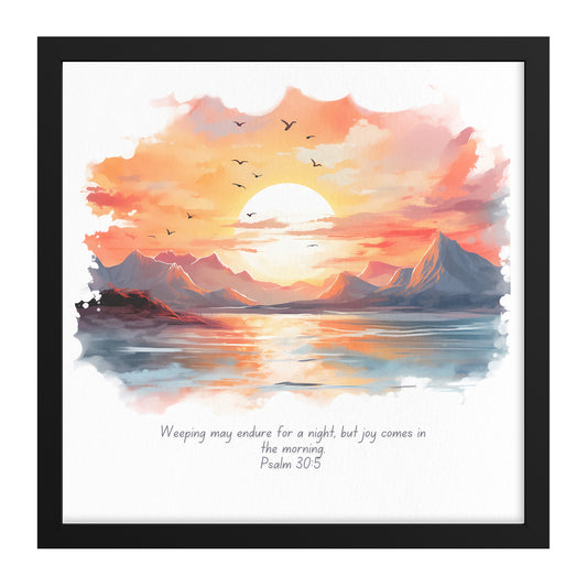 Psalm 30:5 Radiant Dawn Watercolor Framed Art Print