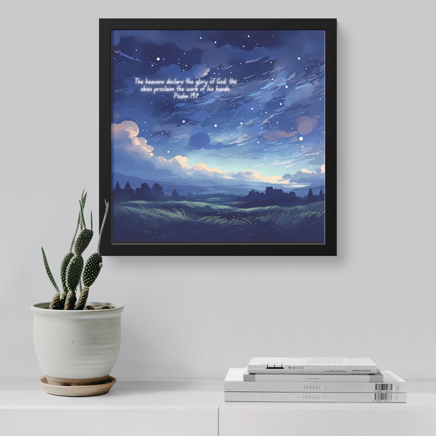 Starry Night Sky Watercolor Framed Art Print Psalm 19:1