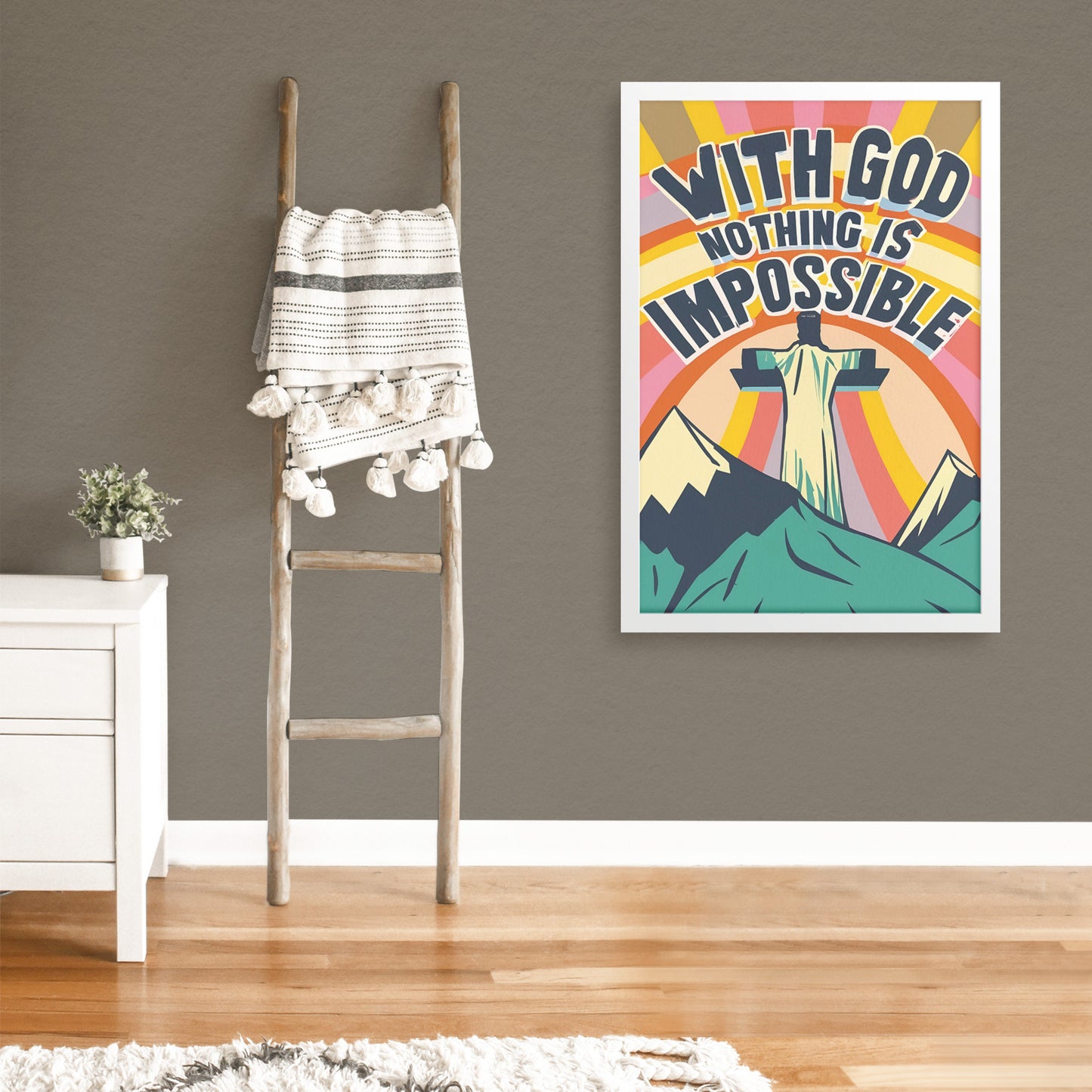 With God Nothing Is Impossible : Luke 1:37 Retro Style Framed Print