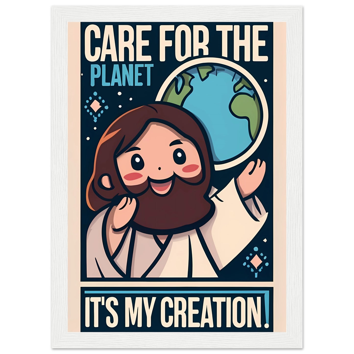 Cartoon Jesus Care for the Planet Framed Poster