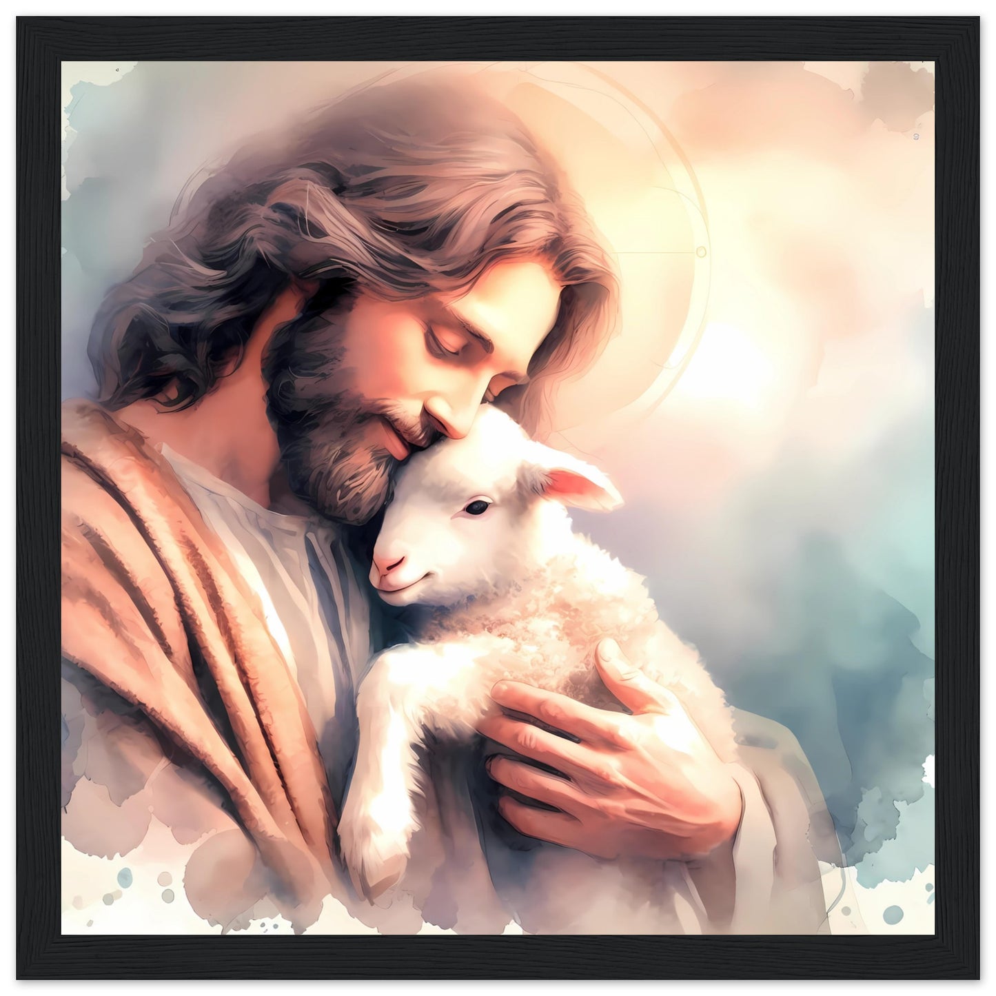 Jesus Cherish his Lamb Watercolor Framed Poster
