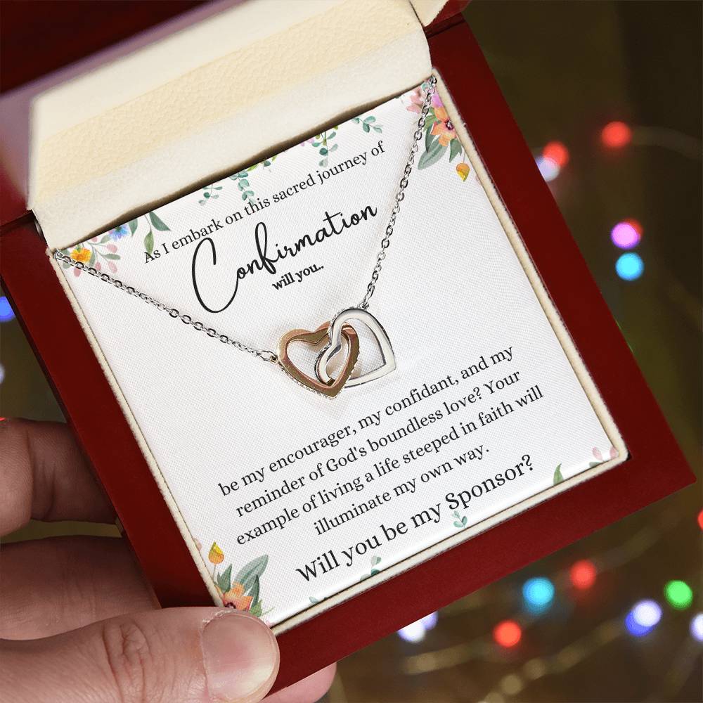 Confirmation Sponsor Gift - Godmother Proposal - Will You Be My Confirmation Sponsor - Interlocking Heart Necklace