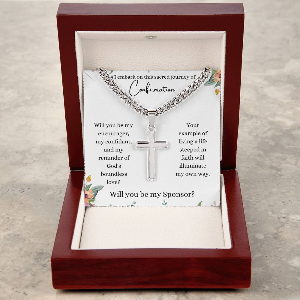 Confirmation Sponsor Gift - Godfather Proposal - Will You Be My Confirmation Sponsor - Cuban Chain Cross Necklace