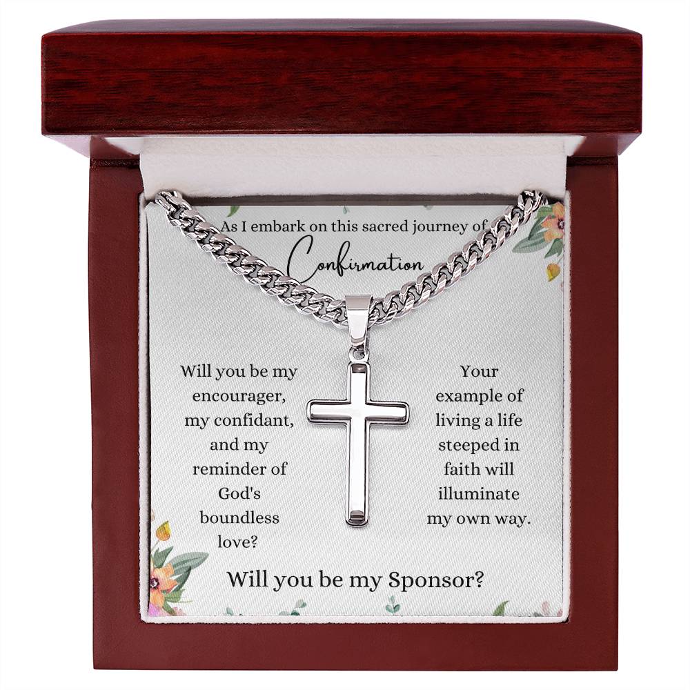 Confirmation Sponsor Gift - Godfather Proposal - Will You Be My Confirmation Sponsor - Cuban Chain Cross Necklace