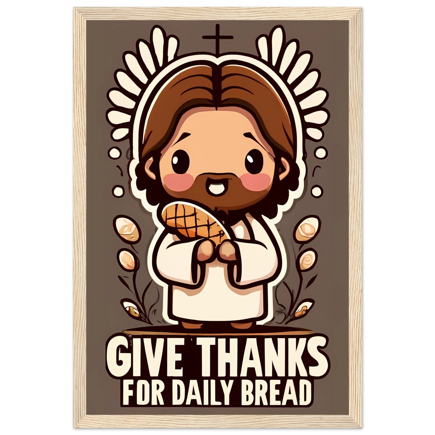 Cartoon Jesus Give Thanks for Daily Bread Framed Poster