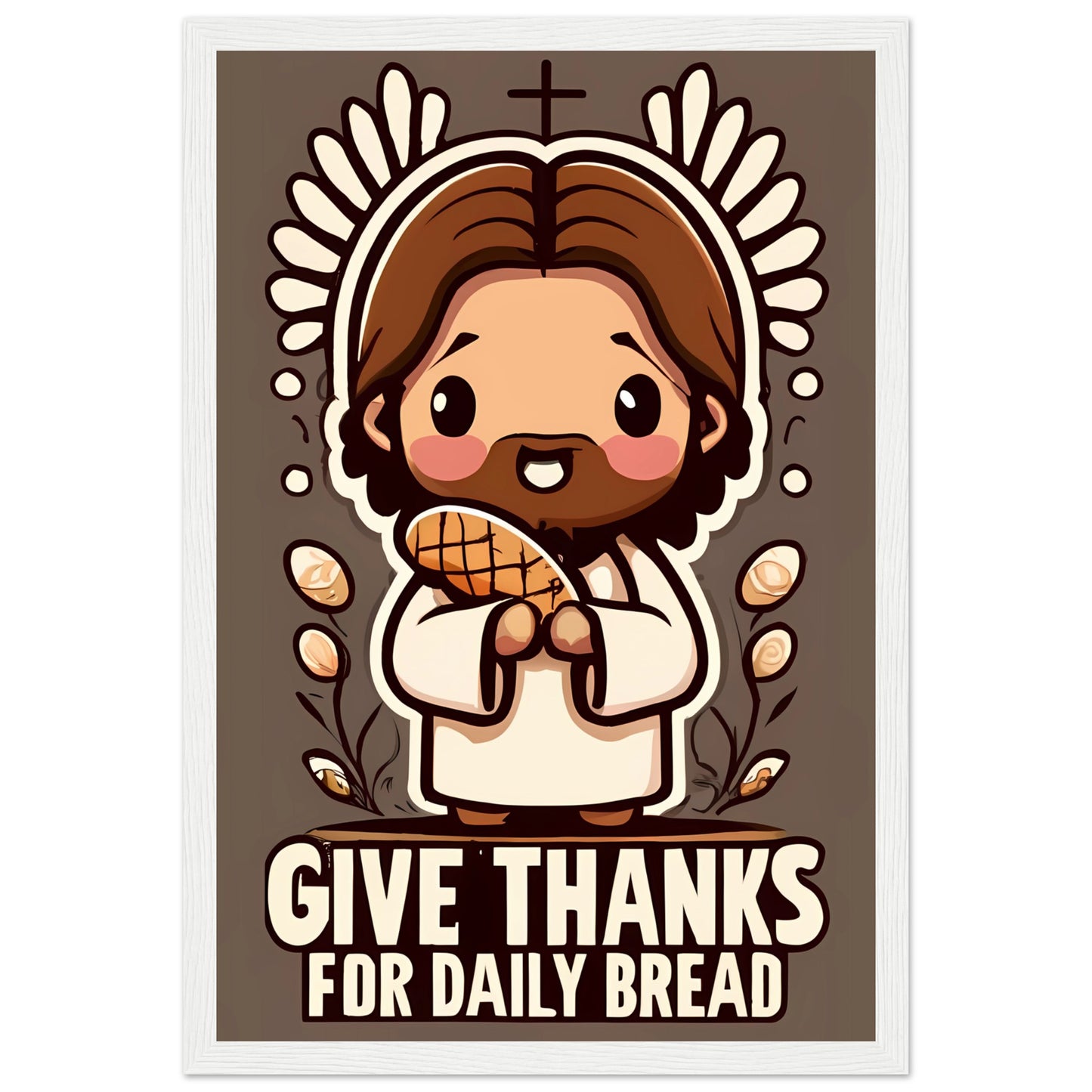 Cartoon Jesus Give Thanks for Daily Bread Framed Poster