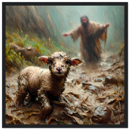 There You Are, Jesus Running After a Lost Lamb Framed Print