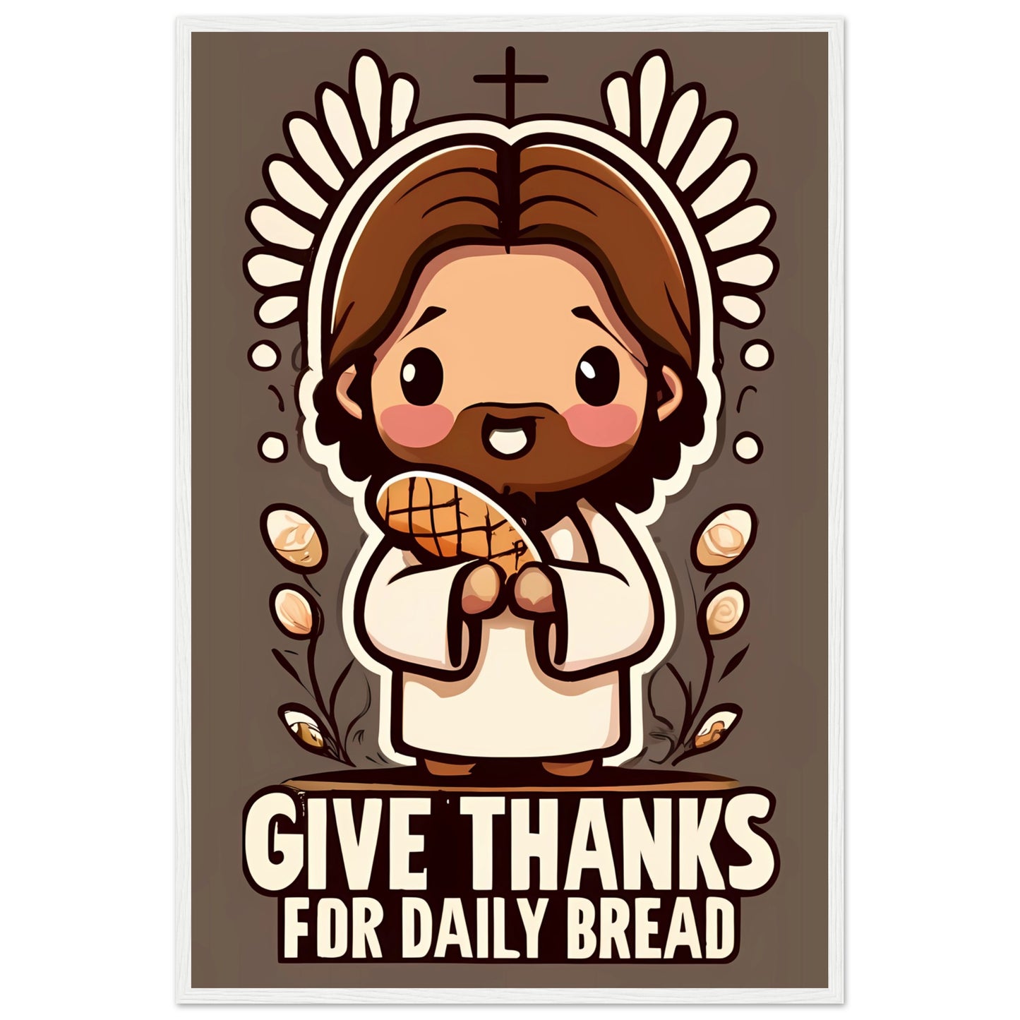 Cartoon Jesus Give Thanks for Daily Bread Framed Poster