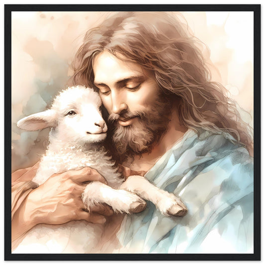 Jesus and the Lamb Watercolor Framed Print