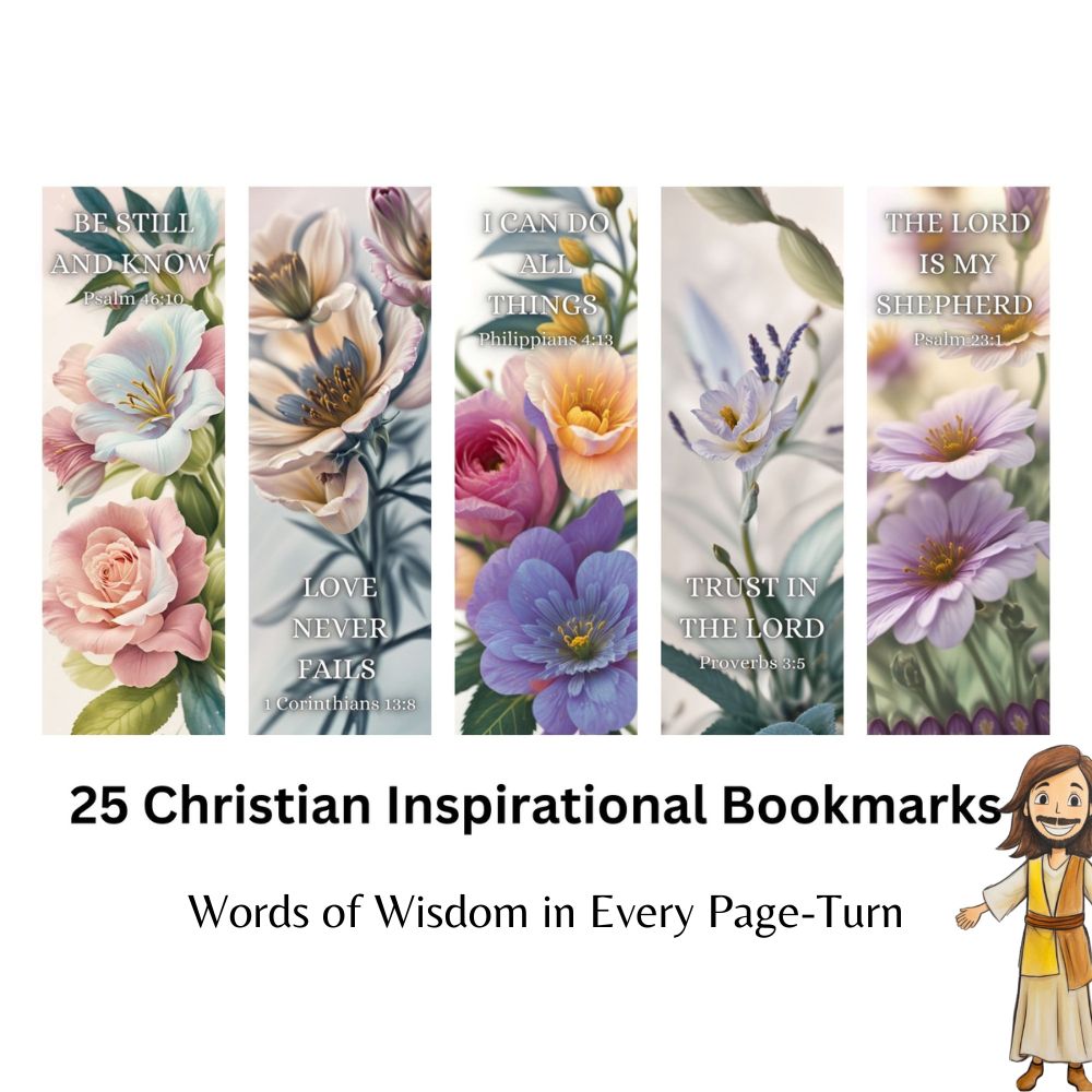 25 Printable Motivational Bookmarks with Bible Verses - Christian Floral Collection