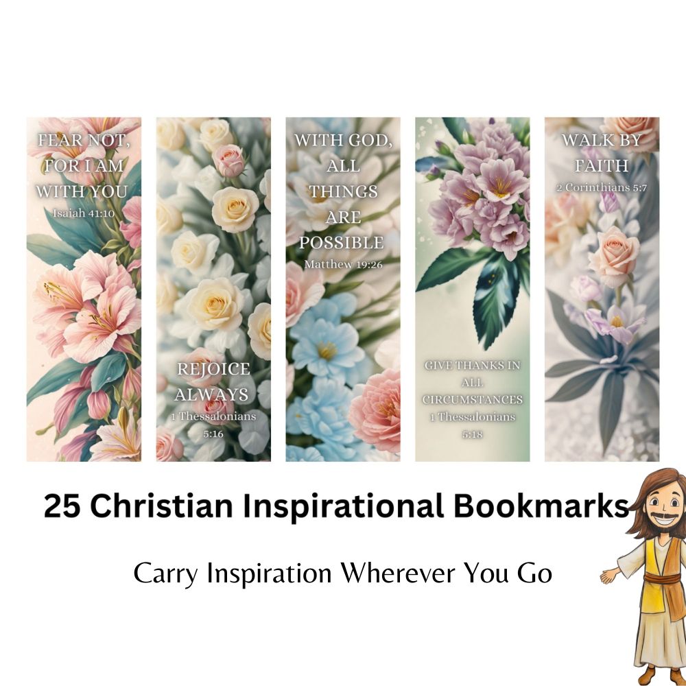 25 Printable Motivational Bookmarks with Bible Verses - Christian Floral Collection