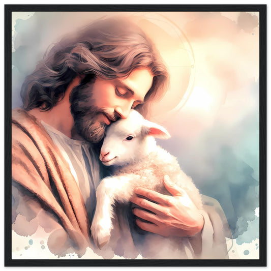 Jesus Cherish his Lamb Watercolor Framed Poster