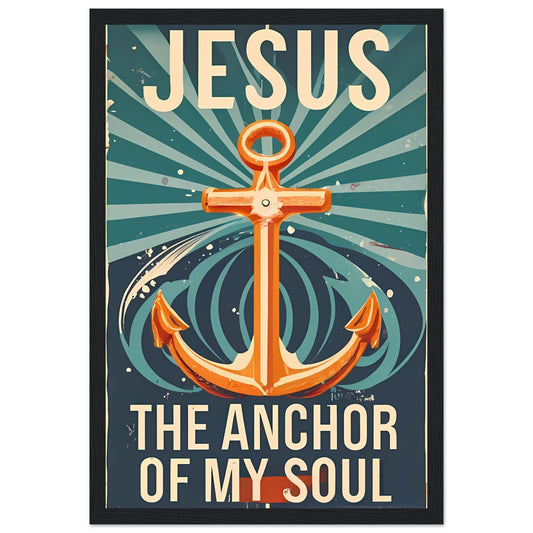Jesus, the Anchor of My Soul Retro Style Christian Cross Deep Ocean Framed Poster