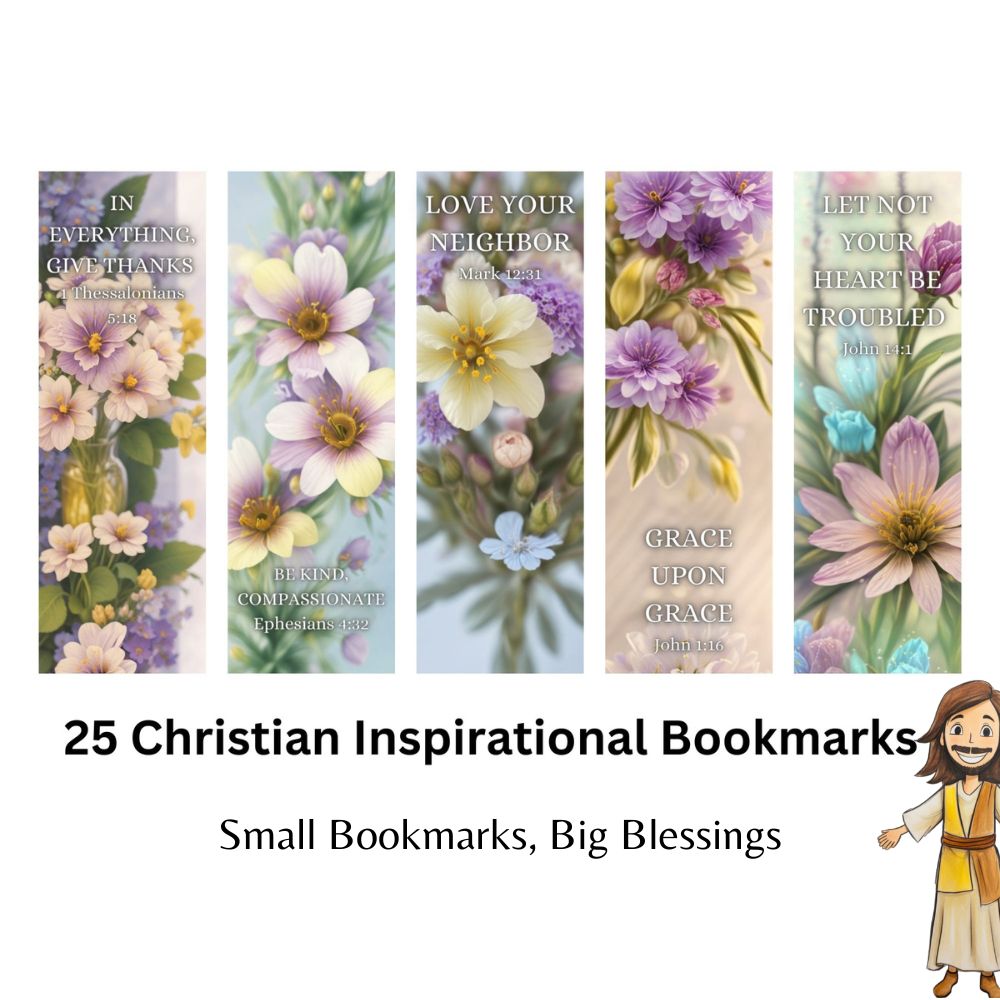 25 Printable Motivational Bookmarks with Bible Verses - Christian Floral Collection