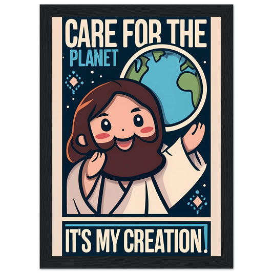 Cartoon Jesus Care for the Planet Framed Poster