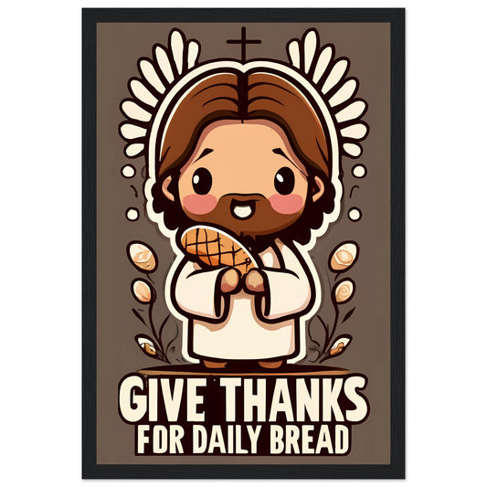 Cartoon Jesus Give Thanks for Daily Bread Framed Poster
