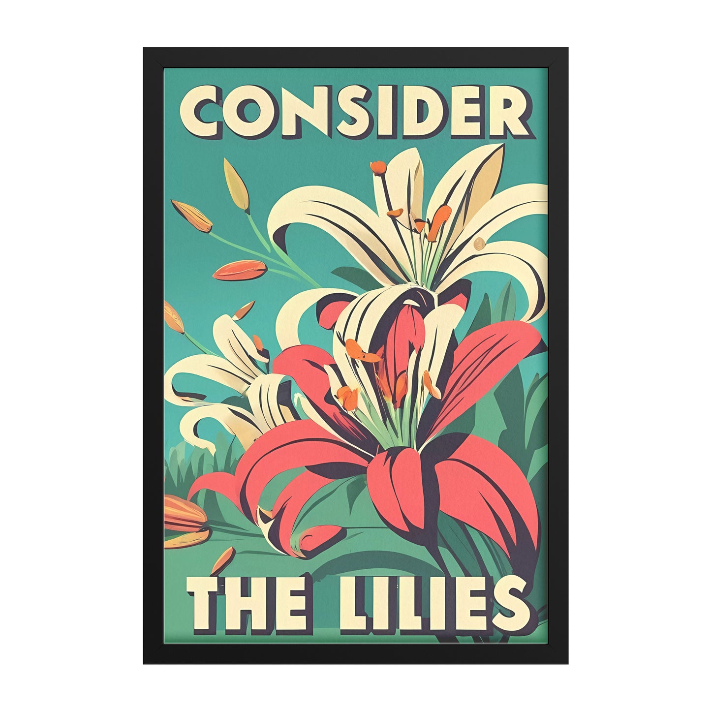 Consider the Lilies Retro Style Vibrant Lilies Framed Poster