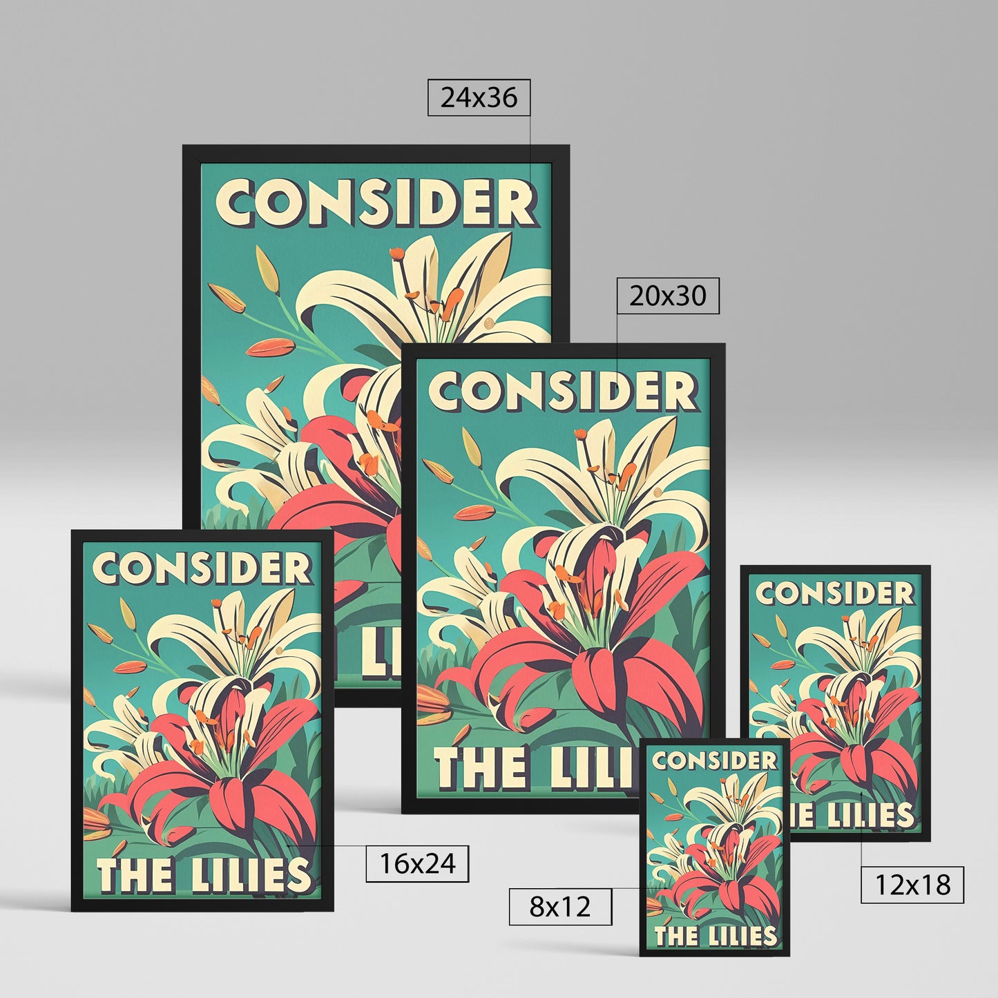 Consider the Lilies Retro Style Vibrant Lilies Framed Poster