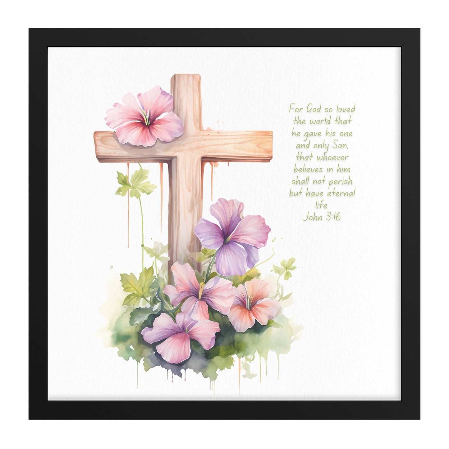 Cross of Redemption - John 3:16 Watercolor Framed Art Print