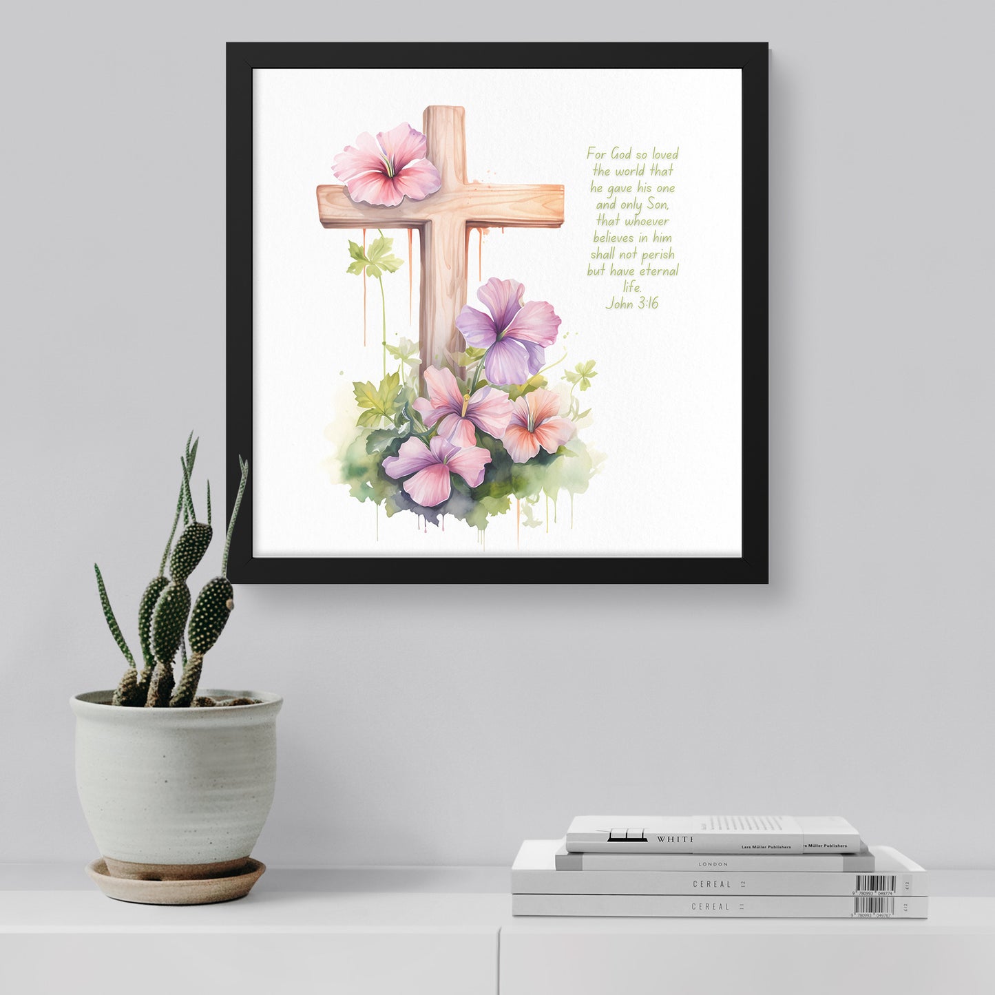 Cross of Redemption - John 3:16 Watercolor Framed Art Print